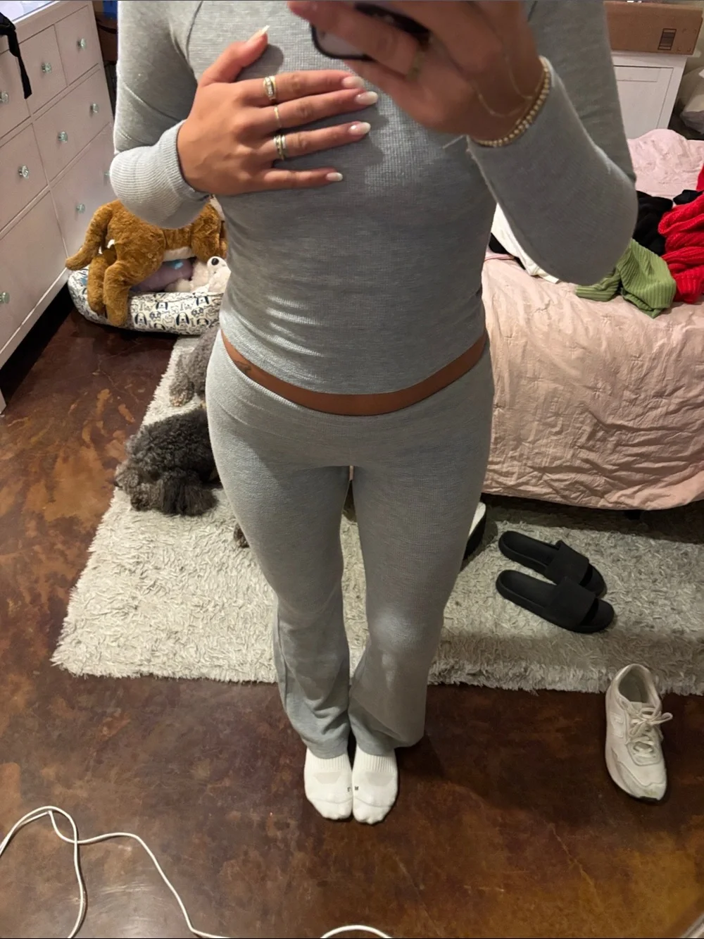 Edikted Light Gray Ribbed Long Sleeve Jumpsuit - Picture 2 of 2